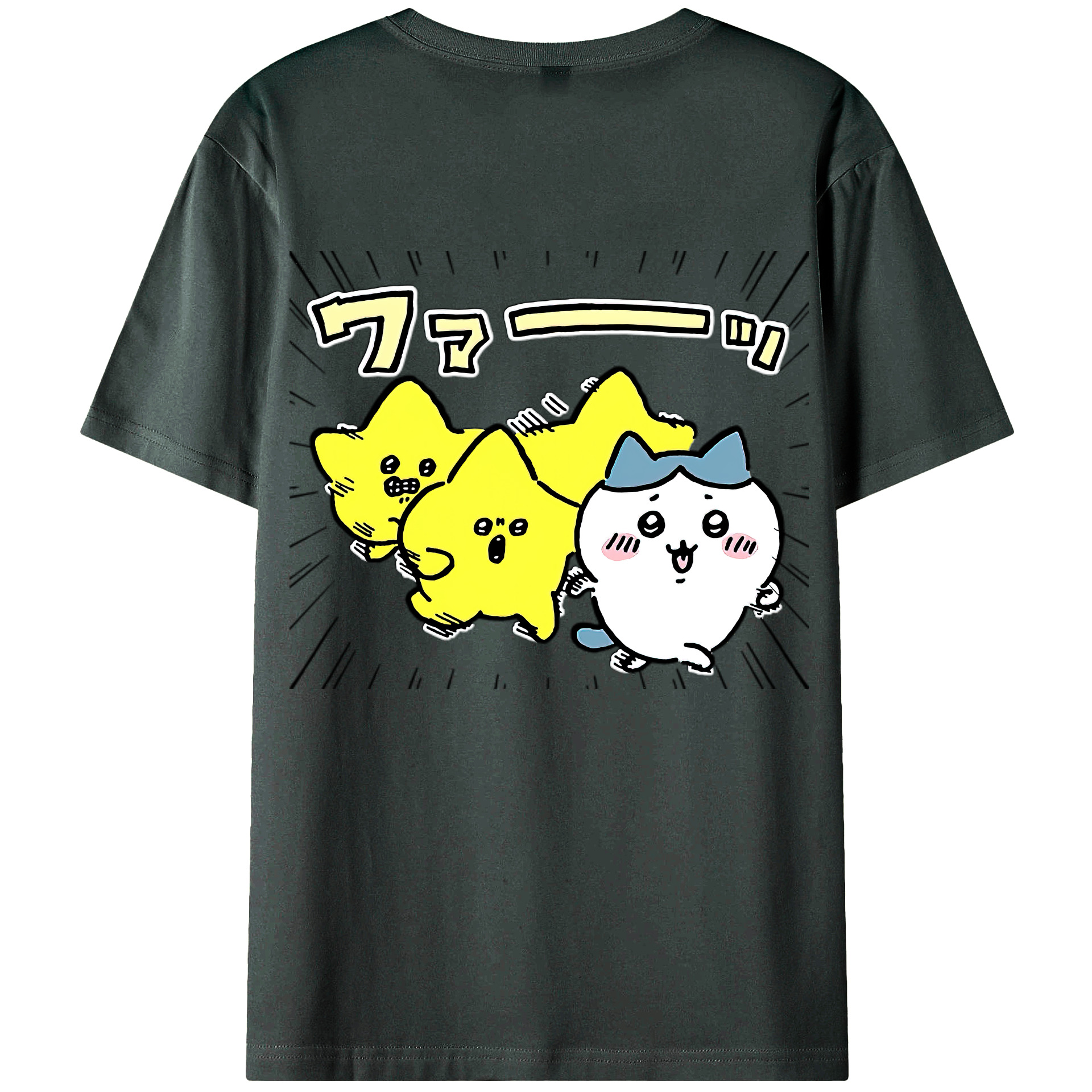 （画像用） ちいかわ 流れ星 Chii-kawa Shooting star 綿100％ メンズ半袖Tシャツ（バックプリント） 通気性